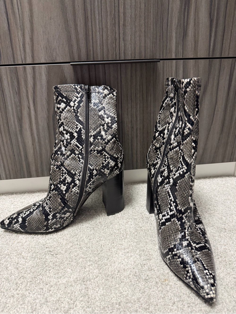 Jeffrey Campbell Raven Snake Print Pointed Toe Ankle Boots - Gray